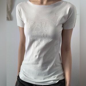 Prada Cream Mesh Short Sleeve Tee